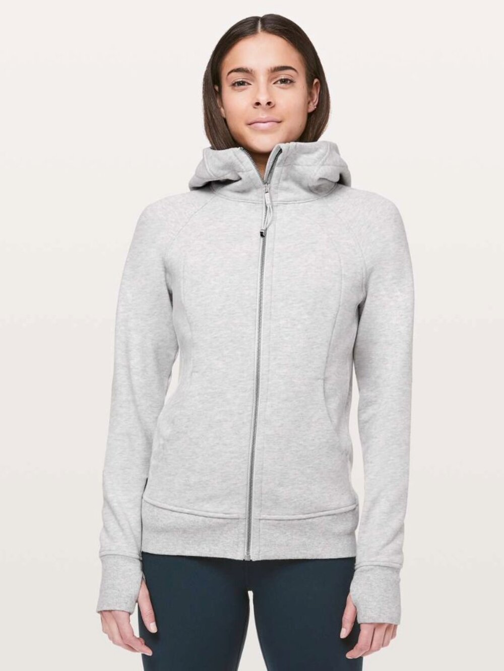 Lululemon Women 14 Scuba Hoodie Full Zip Sweatshirt Light Cotton Fleece Gray